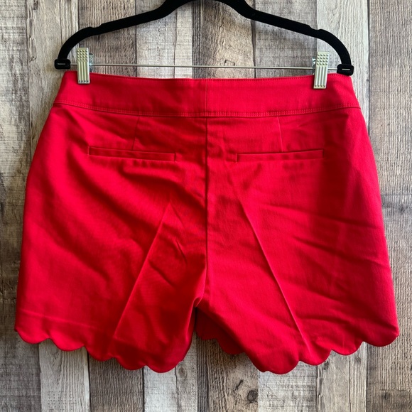 Isaac Mizrahi Scalloped Hem Mid Rise Red Cotton Blend Chino Shorts 10 - Picture 6 of 11
